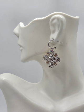 Chanel Silver-tone Strass Interlocking CC Drop Earrings