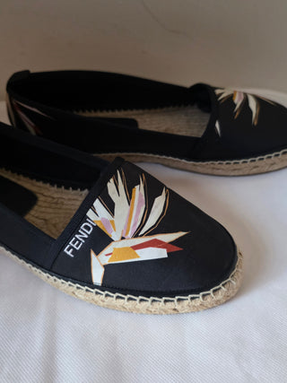 Fendi Black Logo Printed round-toe espadrilles 40 sz