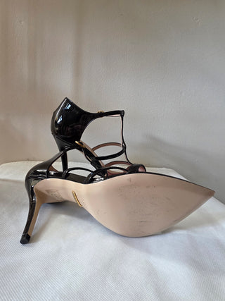 Gucci Patent Leather GG Charm T-Strap Sandals 36.5 sz