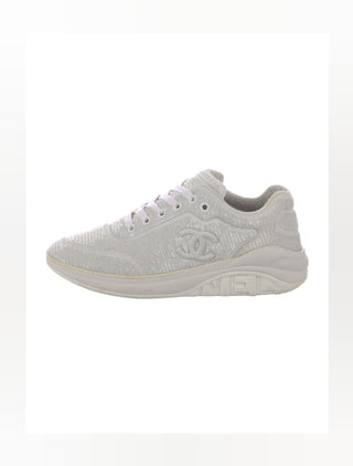 Chanel White Interlocking CC Logo Sequins Sneakers 39.5 sz