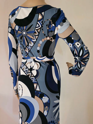 Emilio Pucci Blue Multicolor Printed Knee-Length Dress 6 sz