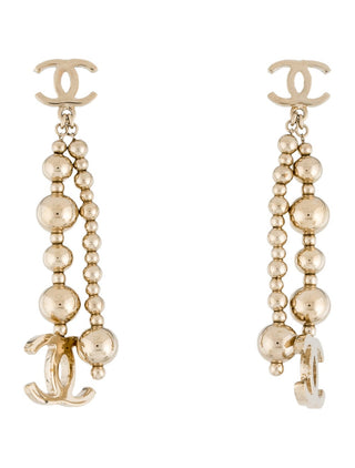 Chanel Gold-tone Interlocking CC Ball Drop Earrings