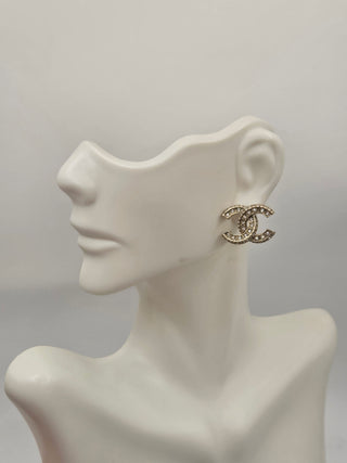 Chanel Gold-tone Strass Interlocking Stud Earrings