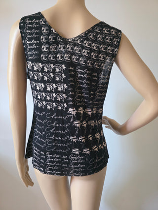 Chanel Black Interlocking CC Logo sleeveless top L sz
