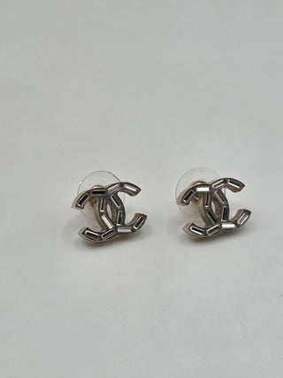 Chanel Gold-tone Interlocking Strass CC Stud Earrings