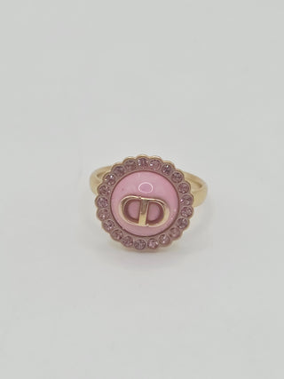 Christian Dior Crystal pink Resin CD Cocktail Ring 5.25 sz