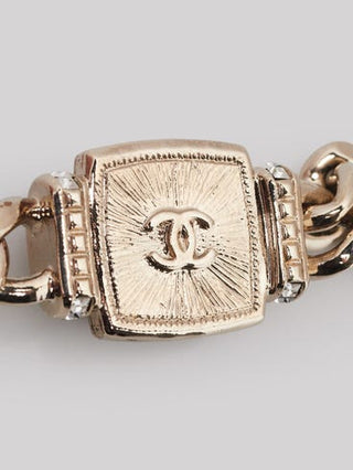 Chanel Gold Metal Crystal Interlocking CC Chunky Chain Bracelet