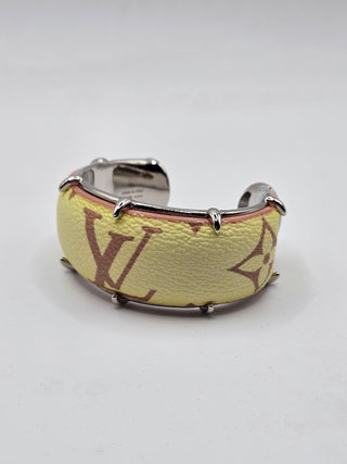 Louis Vuitton Silver-tone LV Monogram Wide Cuff Bracelet