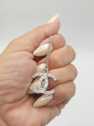 Chanel Silver-tone Strass Interlocking CC Pendant Necklace