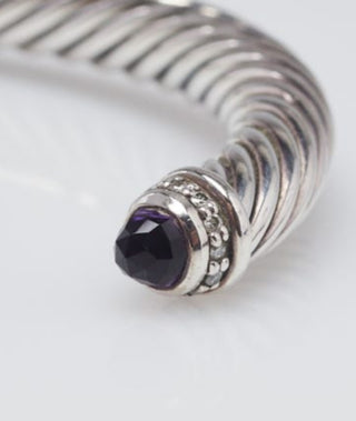 David Yurman Sterling Silver 5mm Amethyst Diamond Cable Classics cuff