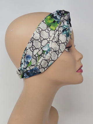 Gucci Blue multicolor Bloom GG print silk headband M sz