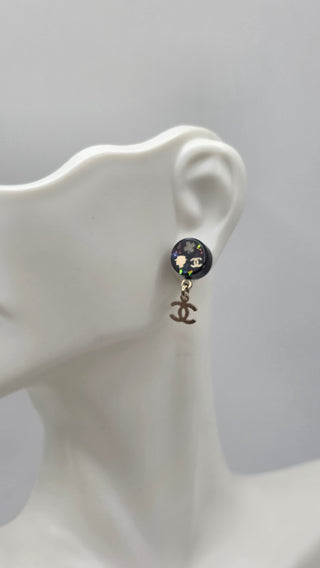 Chanel Gold-tone Black Resin Glitter CC Drop Earrings