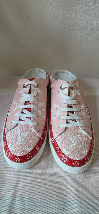 Louis Vuitton Pink Red LV Monogram Sneakers 41 sz
