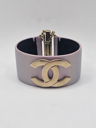 Chanel Iridescent Purple Leather Interlocking CC Logo Wide Cuff