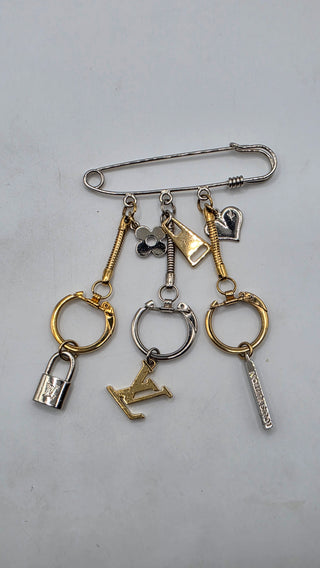 Louis Vuitton Goldtone and Silvertone Safety Pin LV Lock Heart Brooch