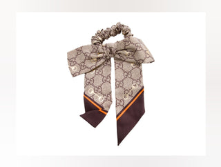 Gucci Brown multicolor GG Logo Printed Silk Scrunchie