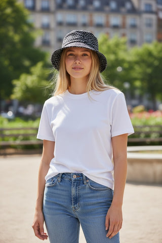 Chanel Black white Interlocking CC Nylon Bucket Hat S sz