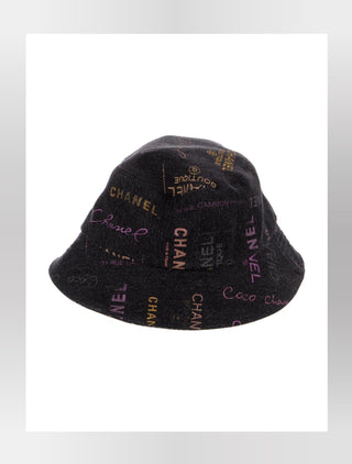 Chanel Black multicolor logo printed denim bucket hat S sz