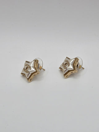 Chanel Gold-tone Faux Pearl Star CC Stud Earrings