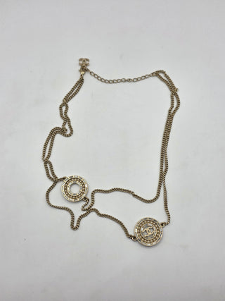 Chanel Gold-tone Faux Pearl Strass Interlocking CC Pendant Necklace