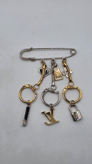 Louis Vuitton Goldtone and Silvertone Safety Pin LV Lock Heart Brooch