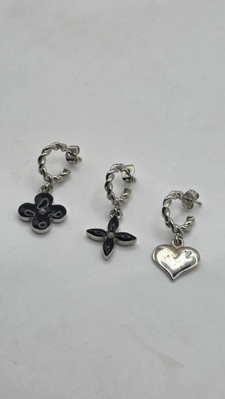 Louis Vuitton Silver-tone Enamel Set of 3 Sweet Monogram Drop Hoop Earrings