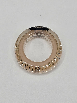 Chanel Beige Strass & Resin Interlocking CC Band Ring Size: 5.75