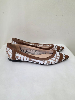 Fendi Brown White Zucca FF Logo PVC Ballet Flats 36 sz