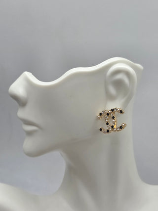 Chanel Gold-tone 2020 Faux Pearl Strass Interlocking CC Stud Earrings