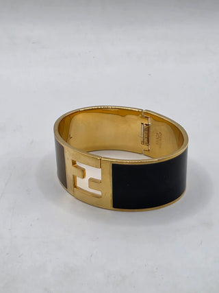 Fendi Gold-tone Brown Enamel FF Fendista Bangle Bracelet