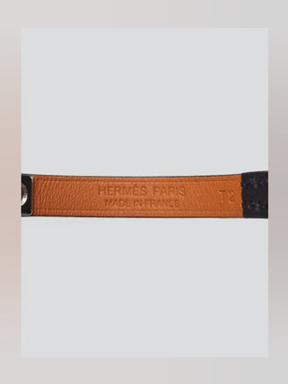 Hermes Black Swift Calfskin Leather Palladium Plated Mini Rivale Bracelet Size T2
