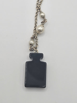 Chanel Faux Pearl Resin & Strass CC Logo Perfume Pendant Necklace