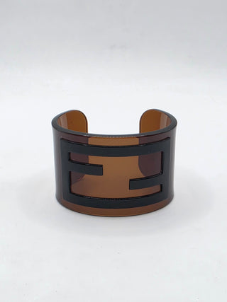 Fendi Brown Resin FF Logo Wide Cuff Bracelet