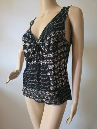 Chanel Black Interlocking CC Logo sleeveless top L sz