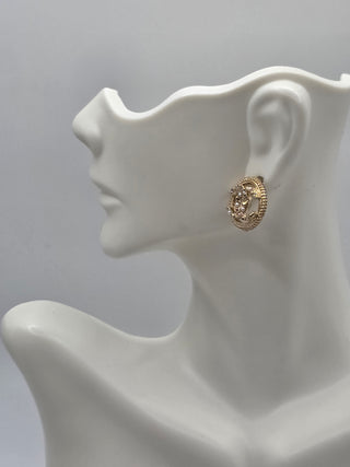 Chanel Gold-tone Faux Pearl Strass CC Stud Earrings