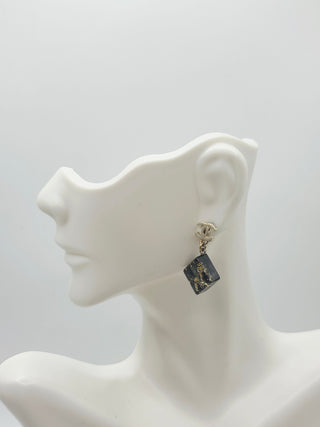 Chanel Gold-tone Black Resin Interlocking CC Drop Earrings