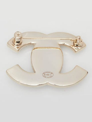 Chanel Goldtone Metal Glass Pearl Interlocking CC Turnlock Brooch