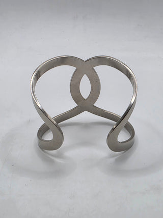 Chanel Silver-tone Interlocking CC Oversized Cuff Bracelet