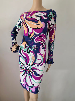 Emilio Pucci Multicolor Printed Knee-Length Long-sleeved Dress S sz