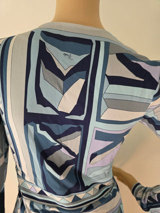 Emilio Pucci Blue Multicolor Signature Print Summer Dress 4 US sz