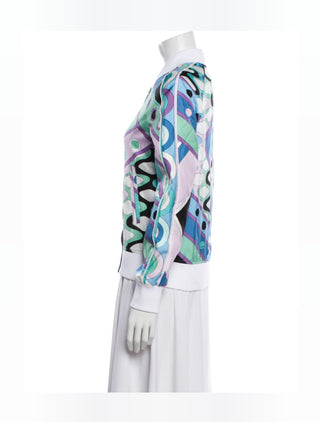 Emilio Pucci Blue Multicolor 
Silk Signature Printed Jacket S sz