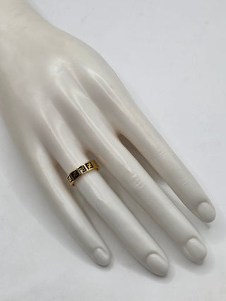 Fendi Gold-tone Enamel FF Logo Band Ring 6 sz