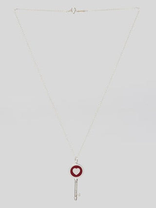 Tiffany & Co. Sterling Silver Red Enamel Heart Key Pendant Necklace