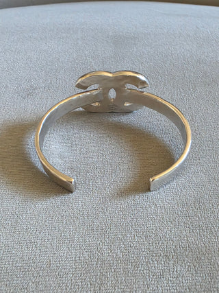 Chanel Silver-tone Interlocking CC Enamel Cuff Bracelet