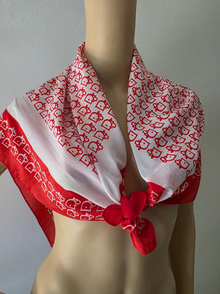 Christian Dior Red White CD Silk Printed Scarf