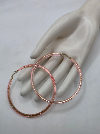 Chanel Pink Strass Resin CC Logo Hoop Earrings