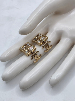 Chanel Gold-tone 2022 Faux Pearl Strass CC Drop Earrings