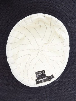 Chanel Navy Blue White Cotton Interlocking CC Hat Size 58
