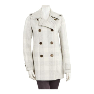 Burberry Brit Grey White Cotton Wool Check Double Breasted Coat 6 40 sz