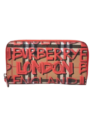 Burberry Brown Multicolor Graffiti Print Check Coated Canvas Zip Around Wallet